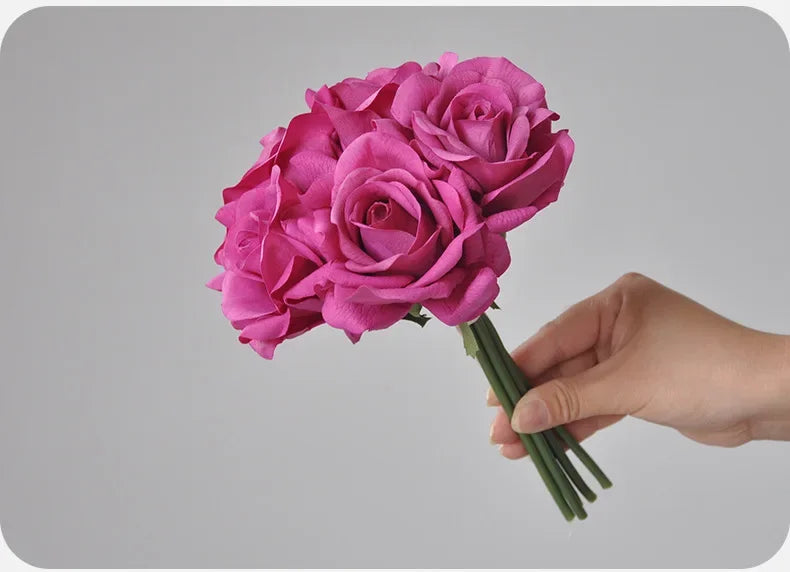 5 Head Curled Rose Bouquet with Artificial Moisture Sensation High-end Silk Flower Home Decoration Wedding Decoration