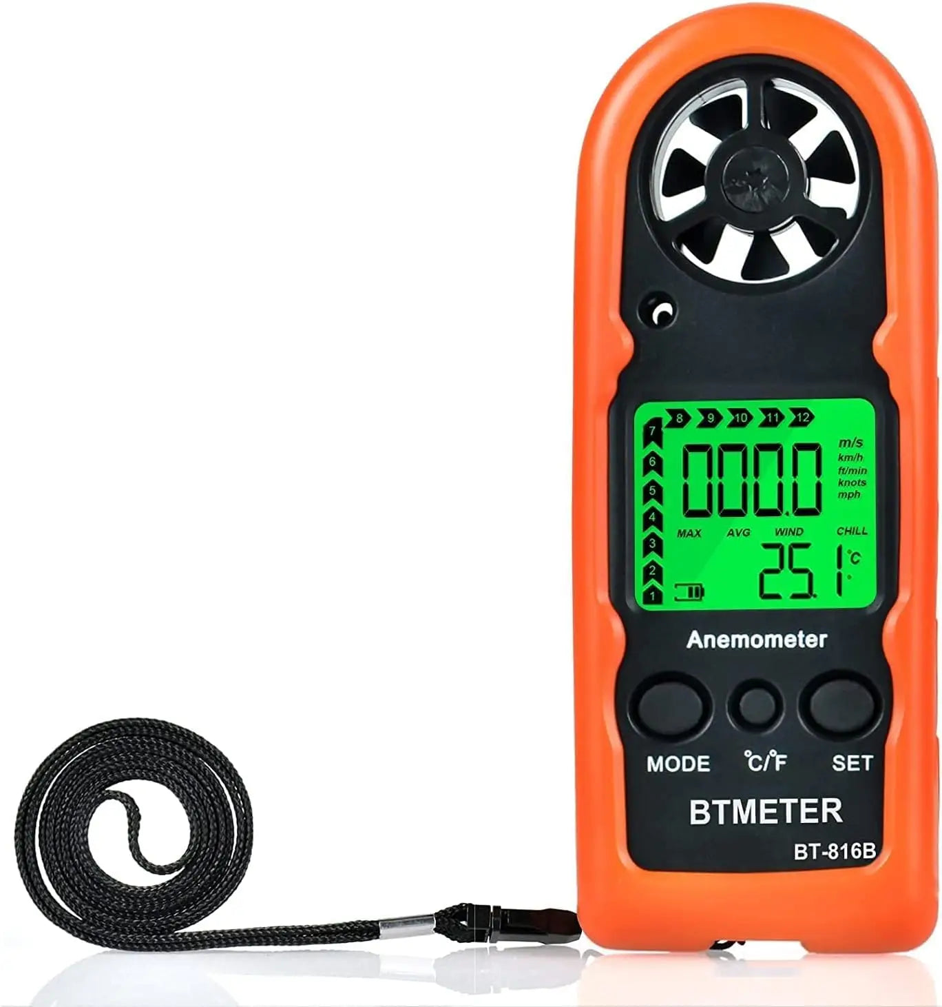 Mini Pocket Anemometer HP-816B, Wind Speed Meter 0-30m/s Current/Average/Max with Temp Backlit LCD for Drone Shooting Outdoor