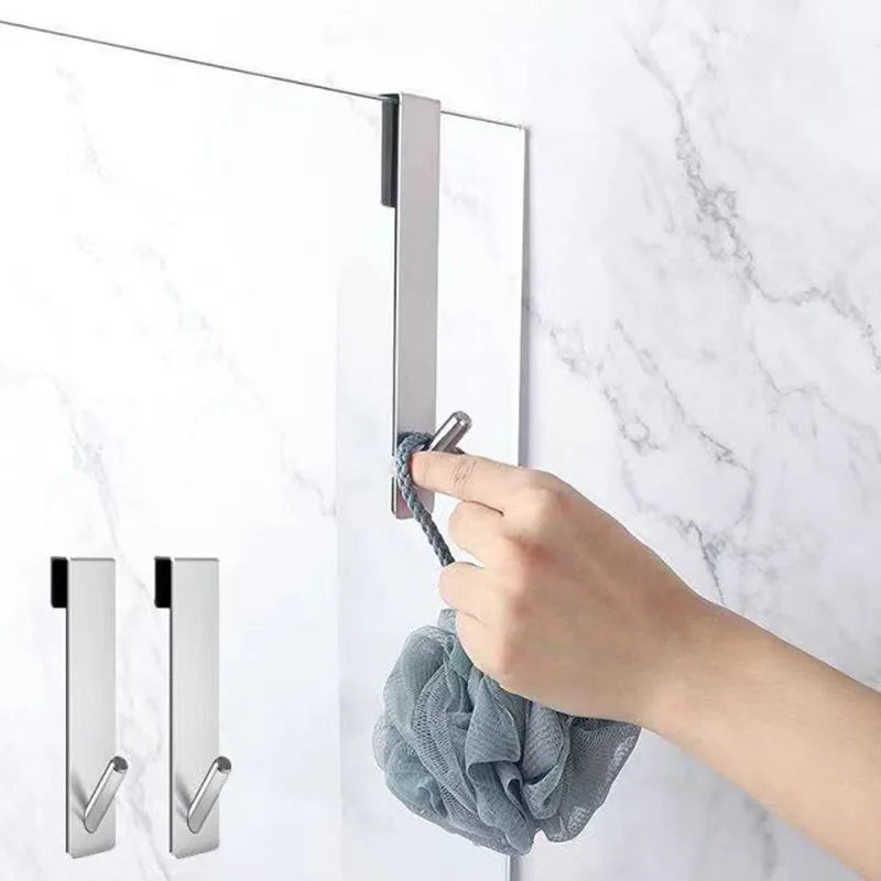 Bathroom Shower Door Back Hook Stainless Steel Over Glass Door Shower Towel Rack S-Shape Bathroom Bathrobe Hanger Holder Hooks