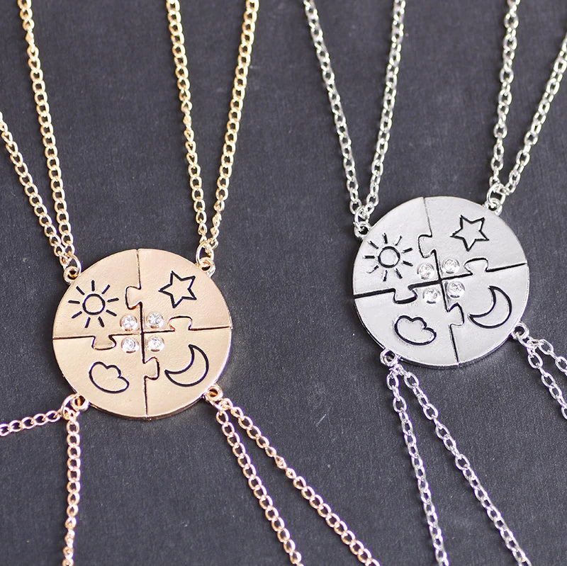 3pcs Best Friend Zircon Sun Star Moon Pendant Necklace Friendship Choker Chain 2025 Fashion Jewelry Accessories Gift