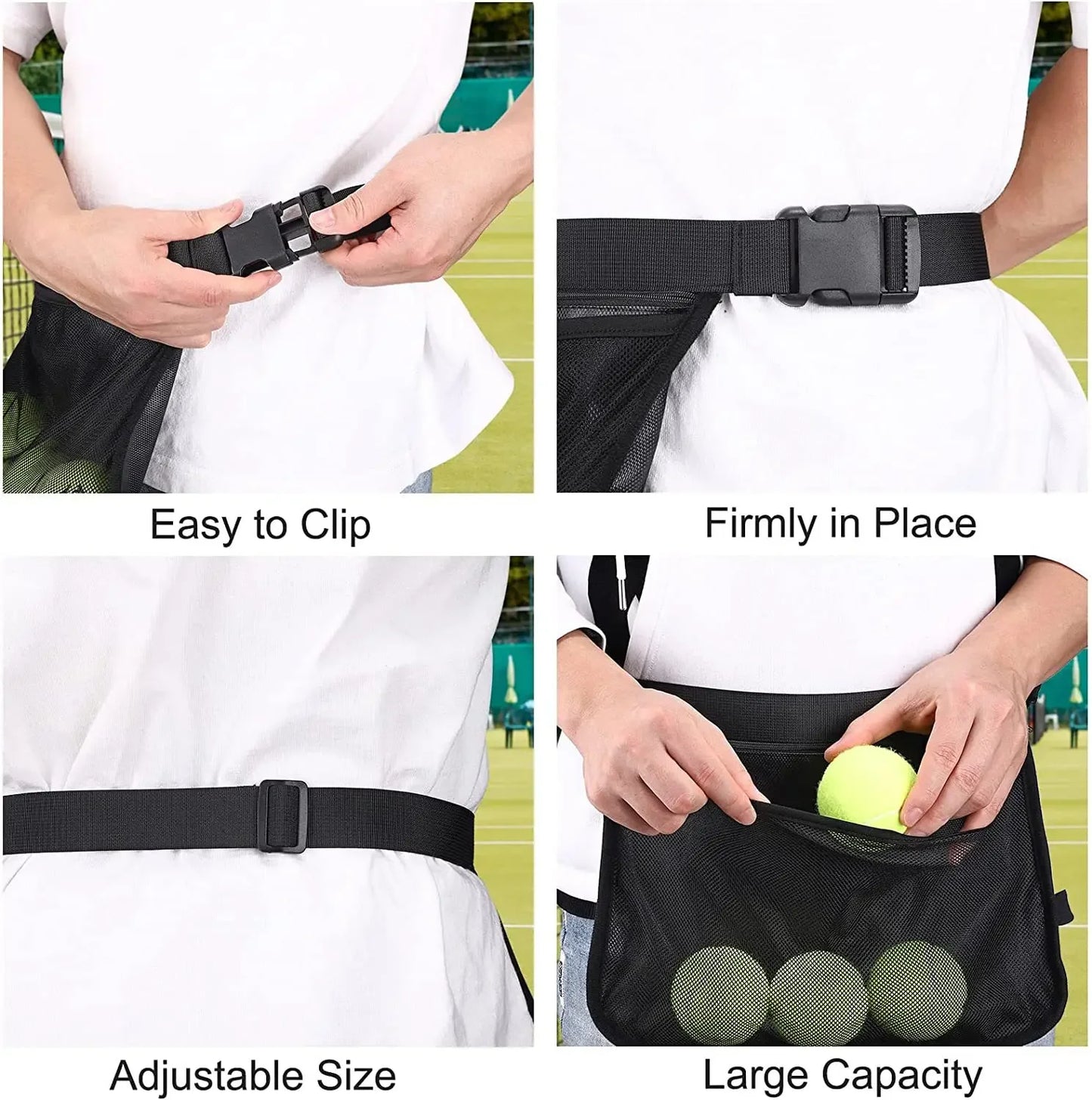 Tennis Ball Holder Adjustable Tennis Ball Waist Bag Sweatproof Mesh Cloth Ball Pouch Pickleball Training Holding Bag Accessory