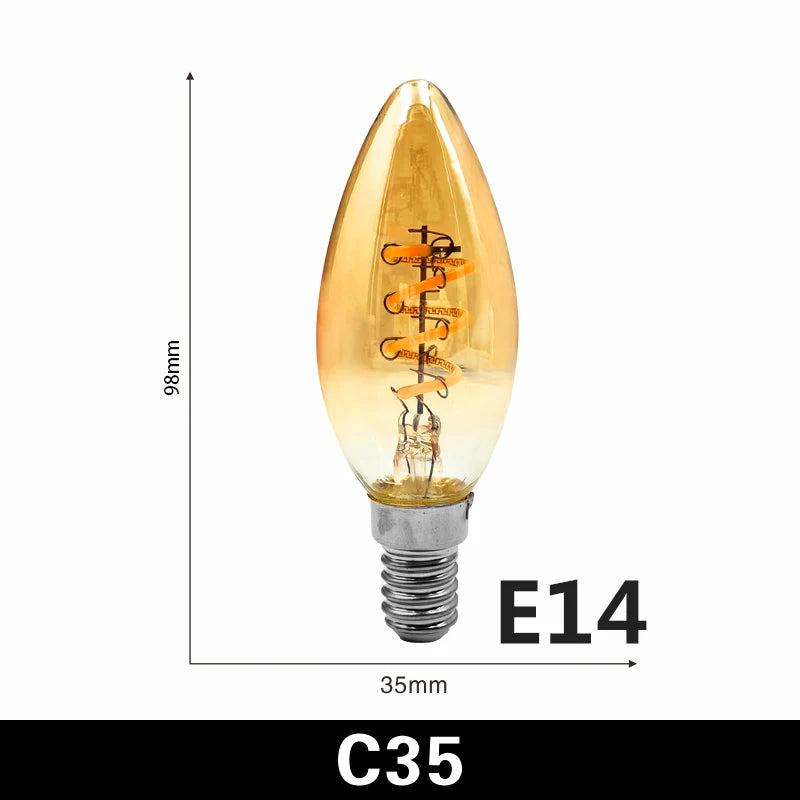 1-10pcs E27 E14 Retro Edison LED Filament Bulb AC 220V Spiral Light C35 G45 A60 ST64 G80 G95 G125 Glass Bulb Retro Candle Lamp