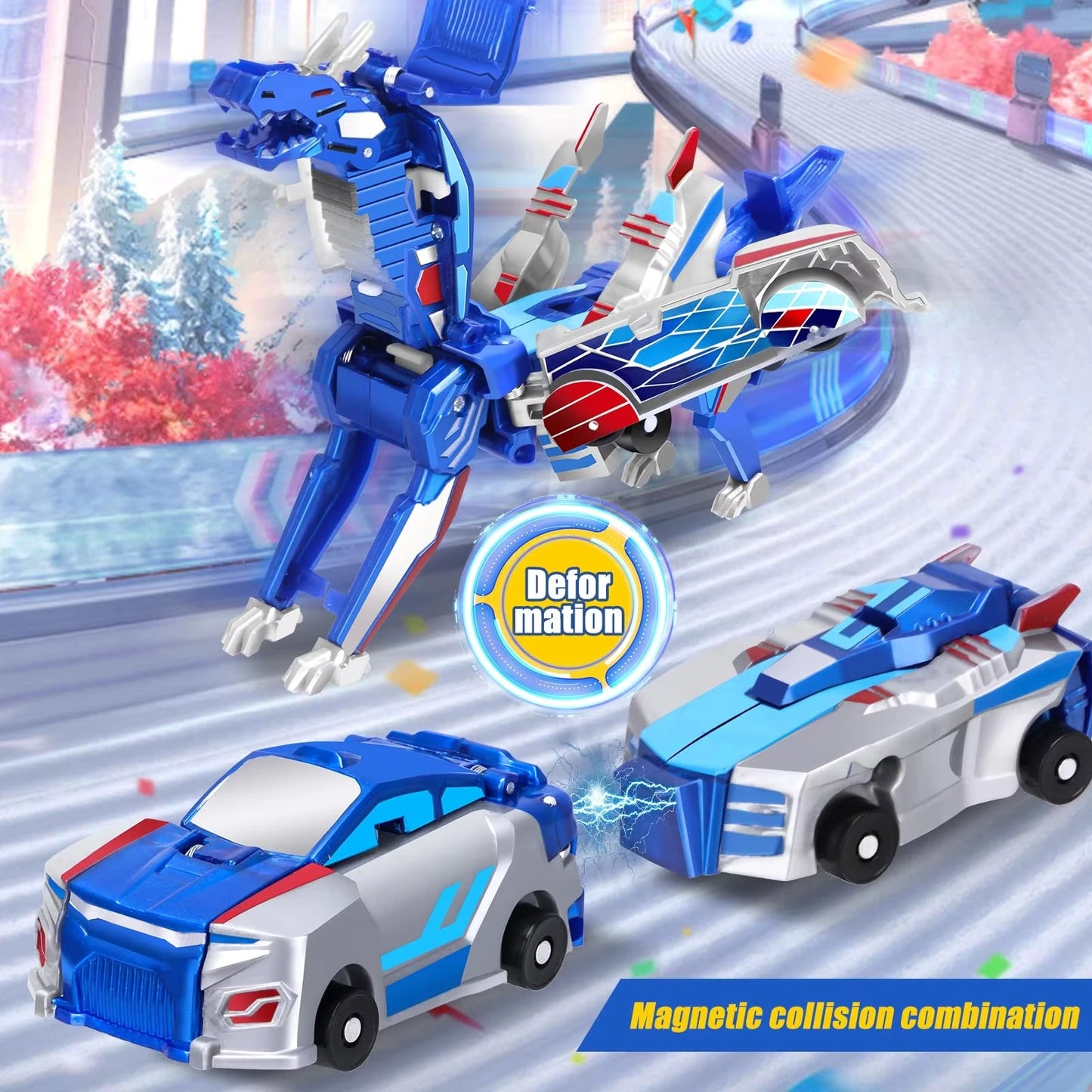 Ultimate Unicorn 2-in-1 Magnetic Car Toy, Transforming Robot for Kids, Inertial Sliding Racing Car, Impact Deformation DIY Toy