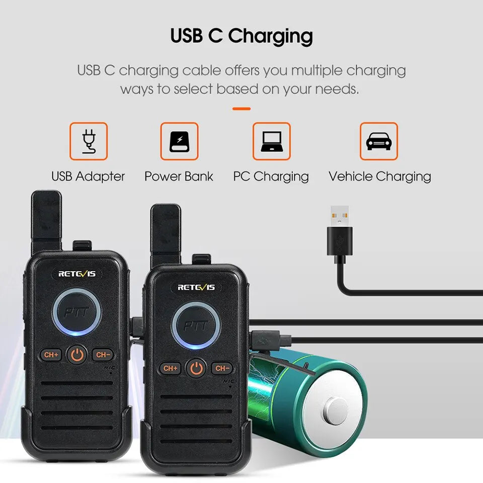 Retevis RB645 Walkie Talkie Dual PTT Professional Walkie-talkie Portable PMR446 Two Way Radio VOX USB C for Hotel Restaurant