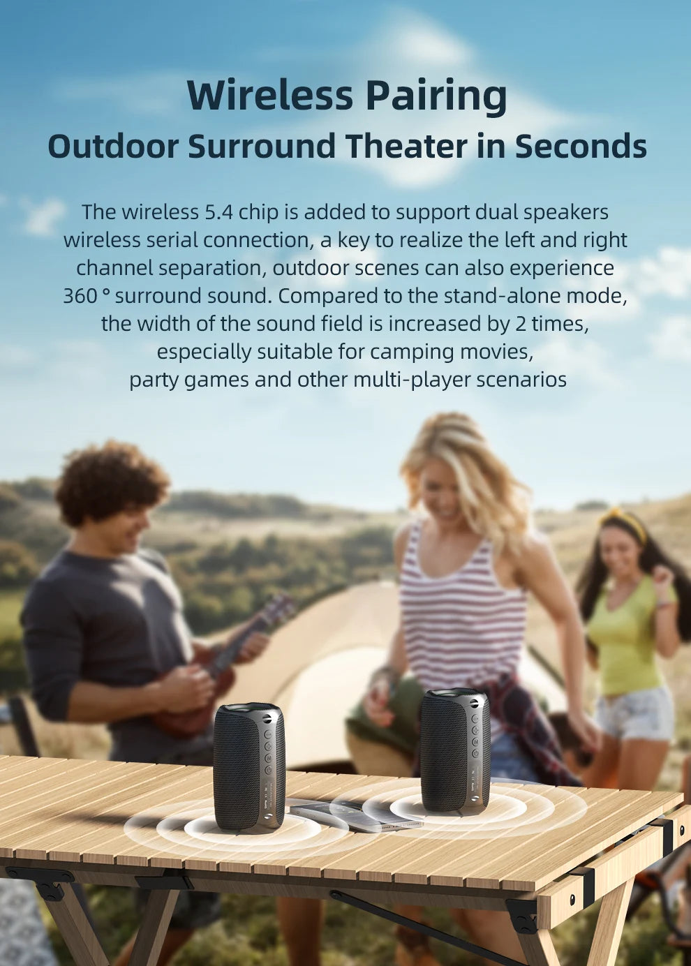 zealot-m2 Portable Bluetooth Speaker,IPX5 Waterproof 360° Wireless Speaker TWS Stereo Pairing 10hrs Playtime For Camping Hiking