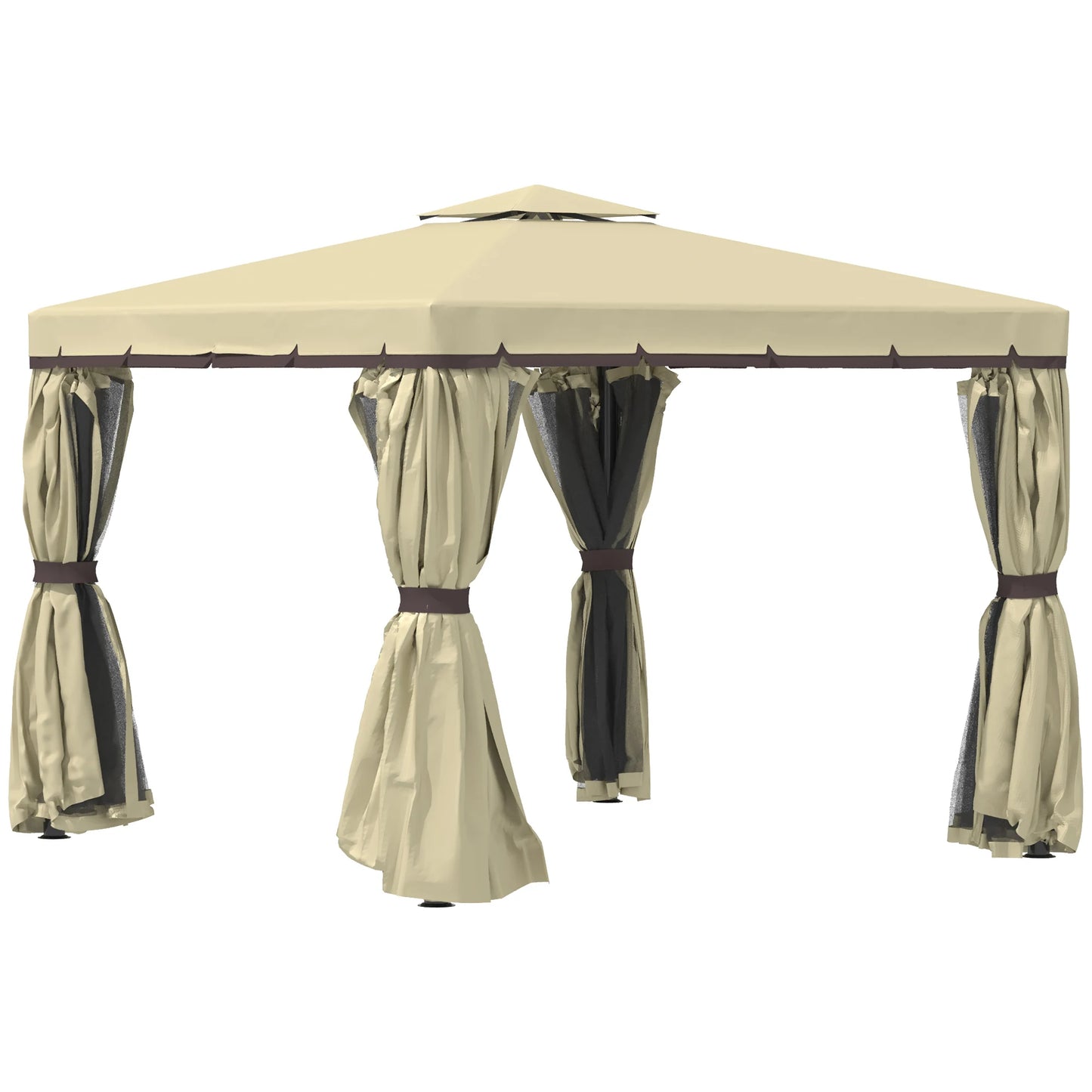 Outsunny 3 x 3(m) Patio Gazebo Canopy Garden Pavilion Tent Shelter with 2 Tier Water Repellent Roof, Mosquito Netting