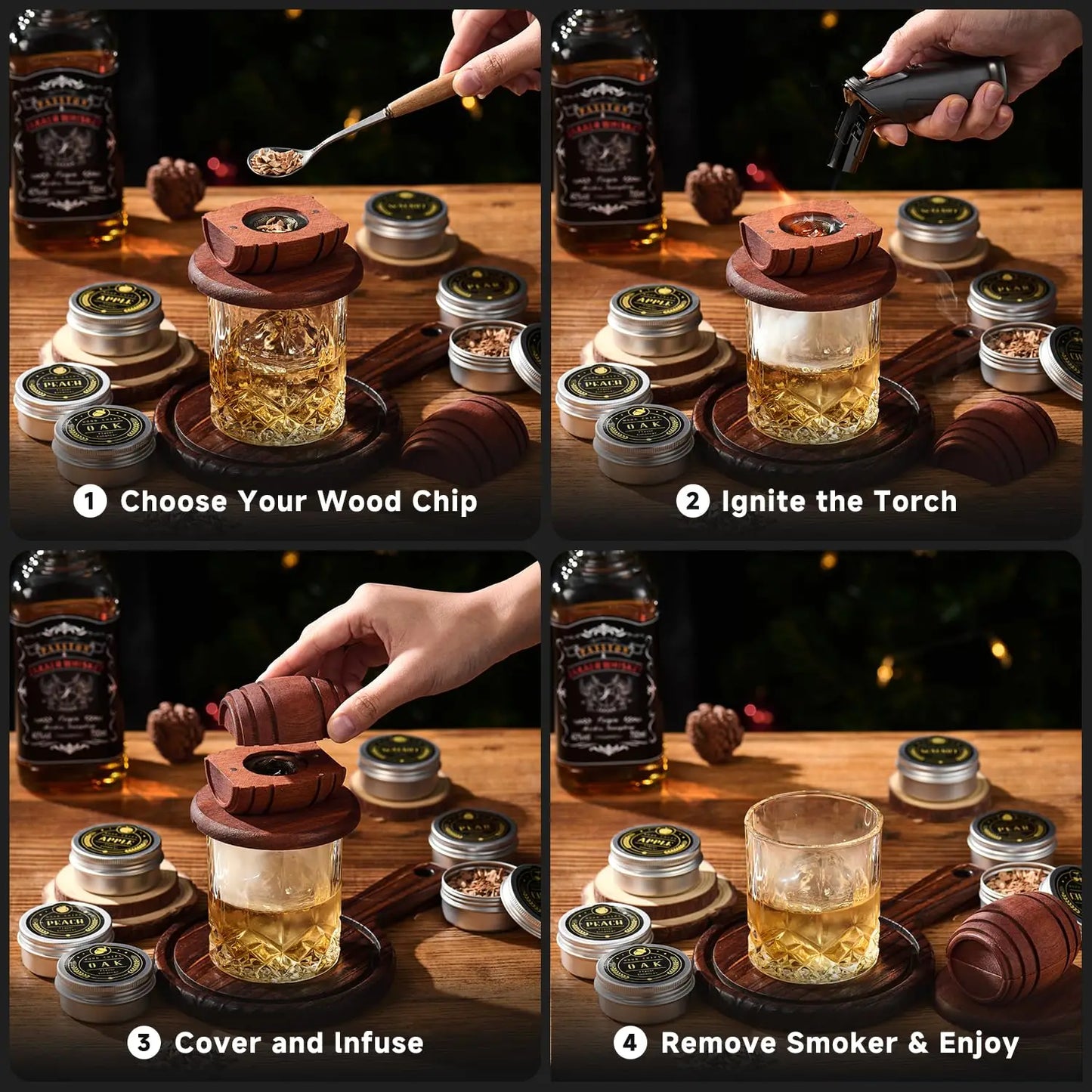 Cocktail Smoking Set Collection Supply Chain Multi-Style WhiskeyWooden Smoked Hood Smoker Cocktail Accessories Kitchen Bar Tools