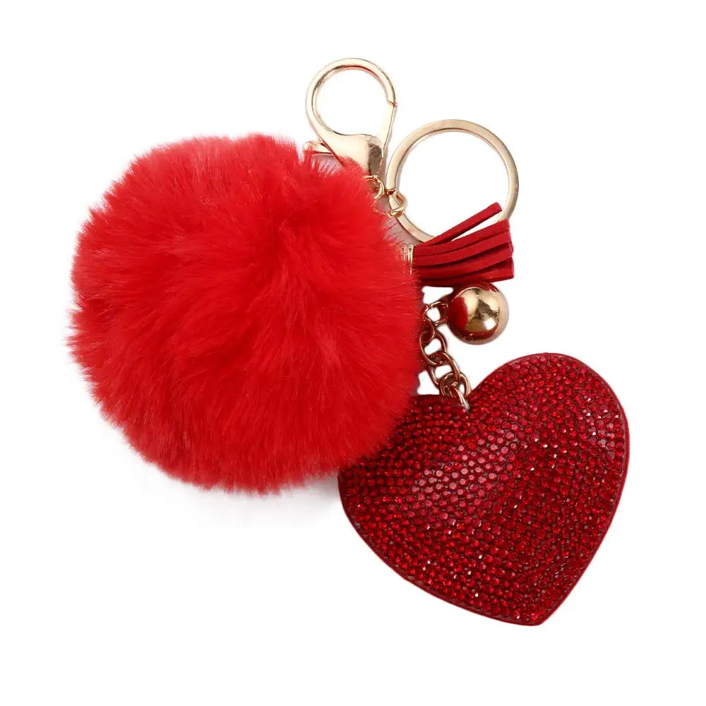 Fashion for Women's Bags Girls Ornaments Packaging Decoration Pompom Keychains Rhinestone Heart Bag Pendant Rhinestone Keyrings