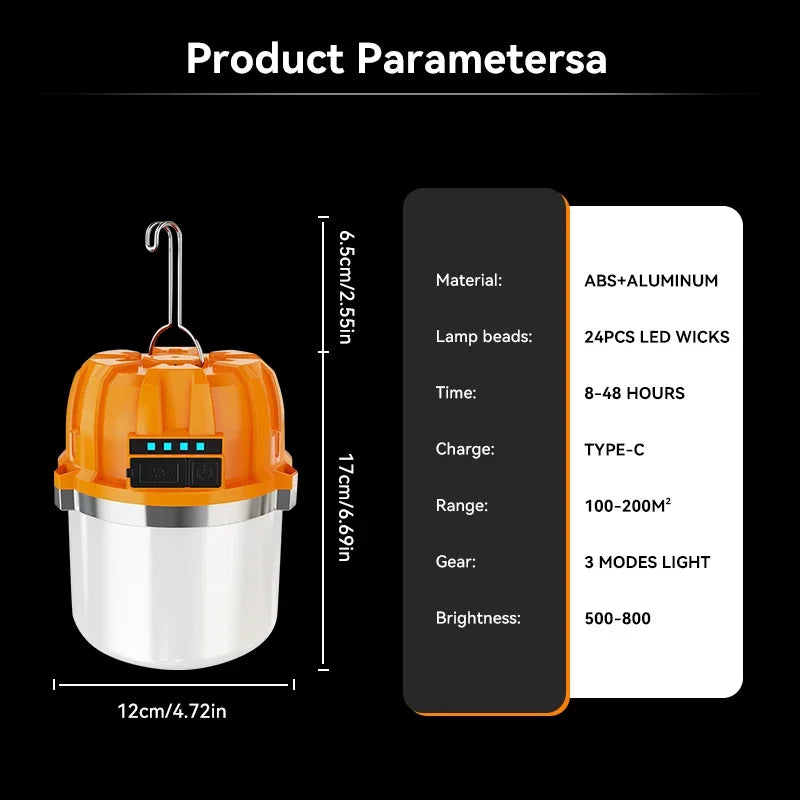 Powerful LED Camping Lights Built-in Battery USB Rechargeable Camping BBQ Tents Super Bright Hanging Lantern Power Bank