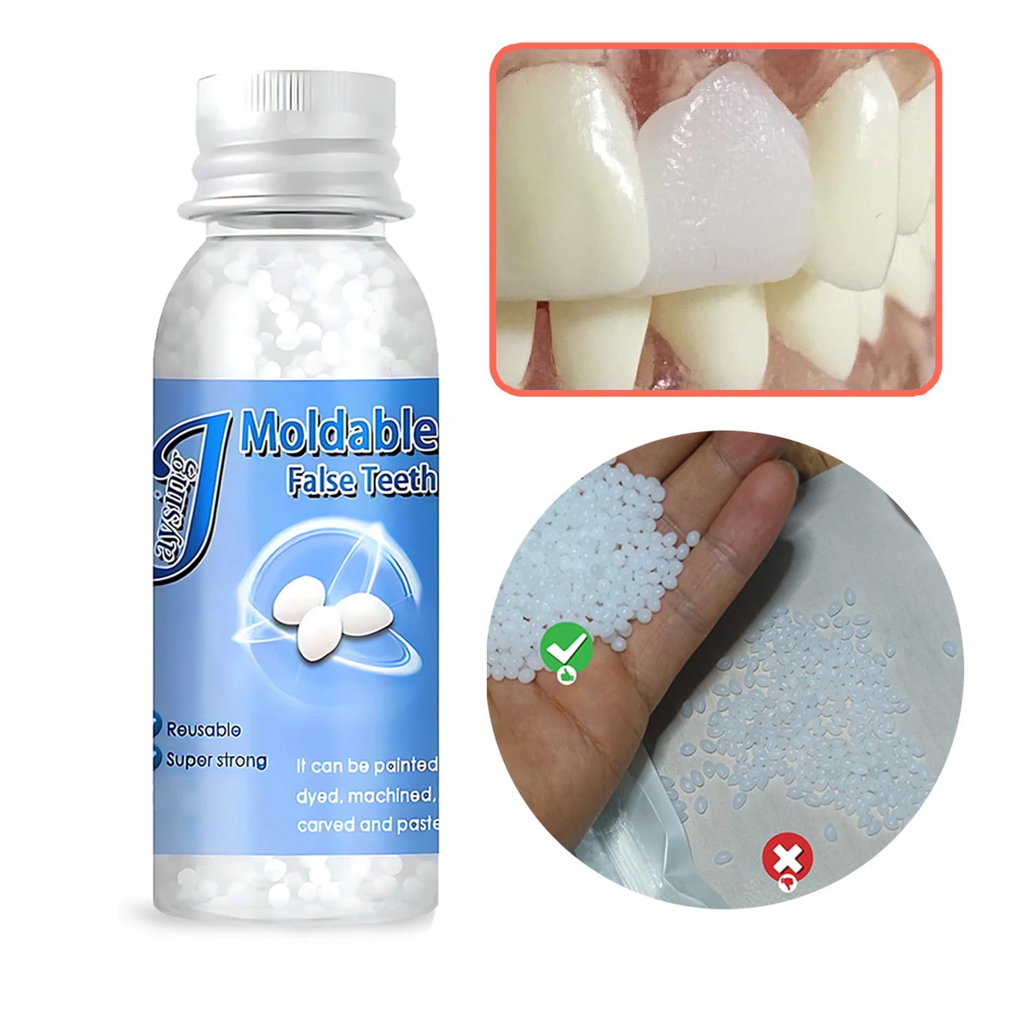 Molded Plastic - Party temporary teeth decoration, DIY role-playing, temporary restoration model, Halloween vampire Molten clay