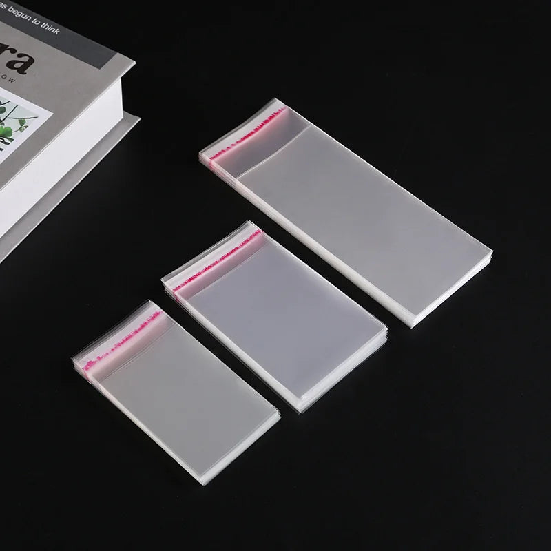 200pcs Transparent Cellophane Bags Cookie Candy Plastic Pouch Jewelry Card Gift Small Self Adhesive Bag Postcard Protective Case