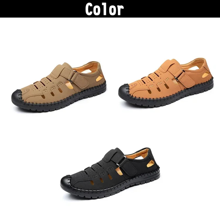 Men's Summer Hollow out Comfortable Breathable Slip-On Leather Shoes Anti-Slip Soft Bottom Outdoor Casual Loafers-1375