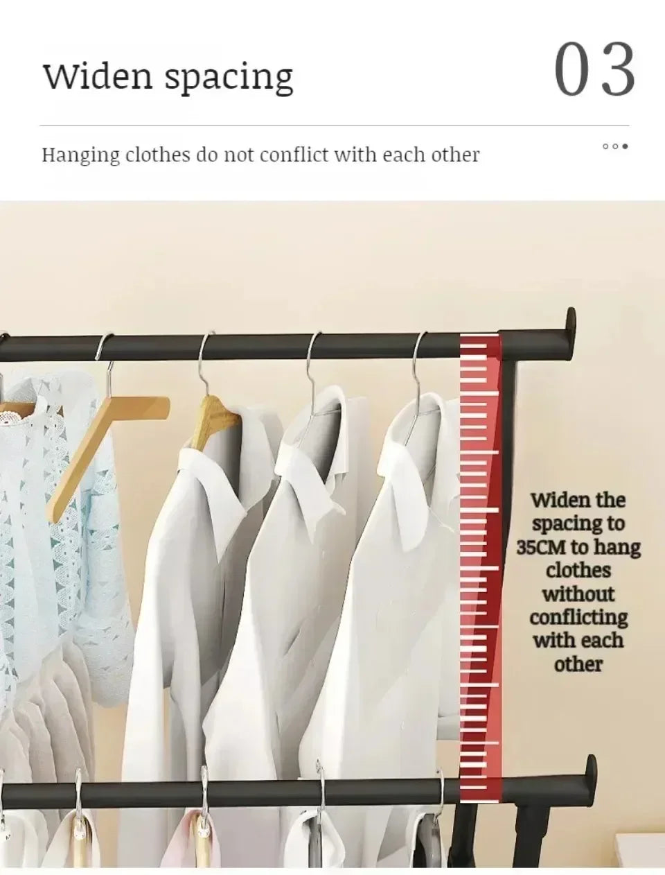 Standing Clothes Hanger Movable Simple Clothing Shelf Bedroom Storage Rack Assembled Closet Organizer Double Rod Coat Rack Floor