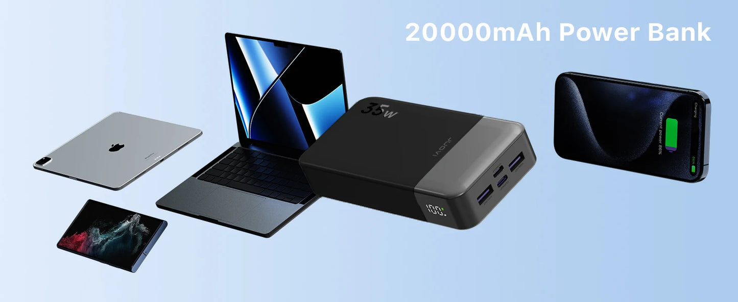 20000mAh Power Bank JUOVI Portable Charger 35W PD 3.0 QC 4.0 Fast Charging Phone Charger With LED Display Travel Battery Pack