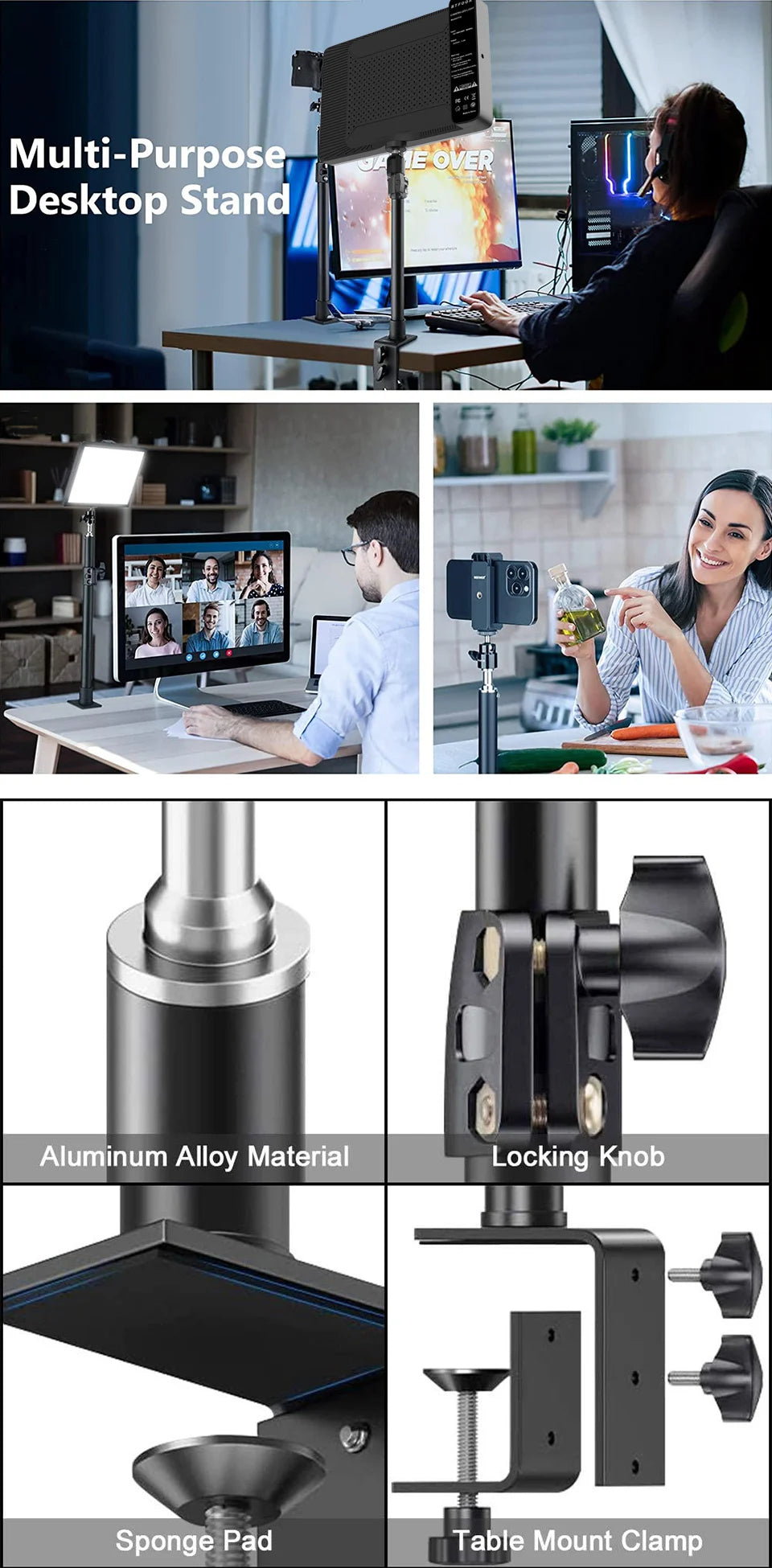 Desk Mount Stand DSLR Camera C Clamp Light Stand Photographic Light Boom Stand With Ball Head for Phone Video Ring Light Zoom