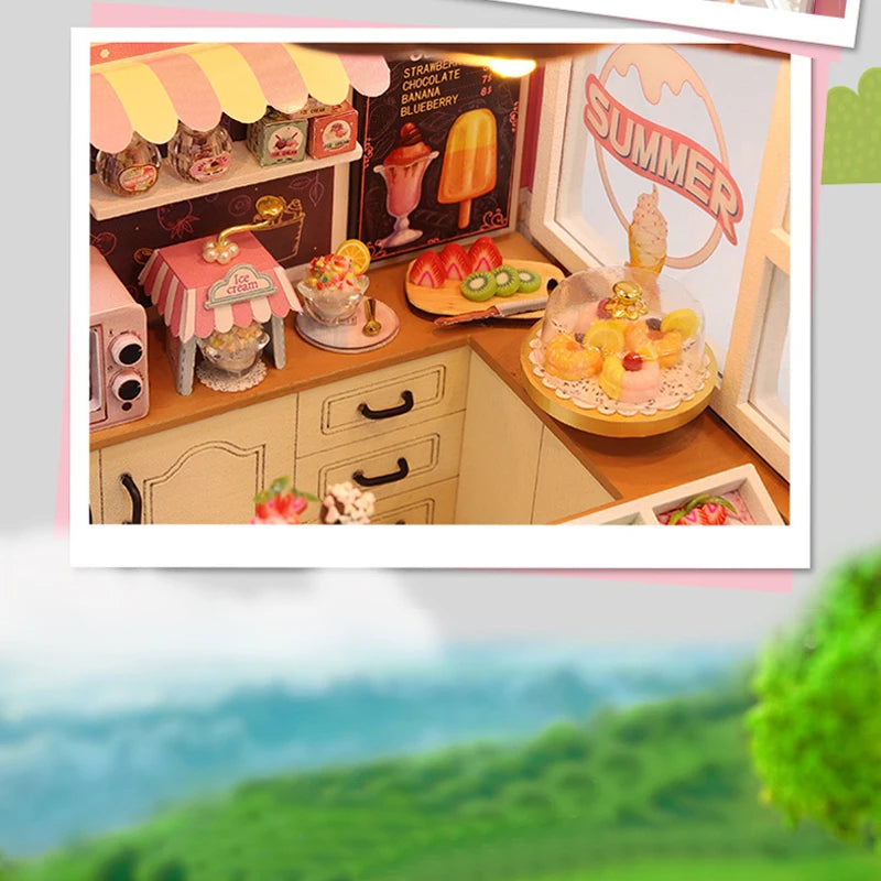 DIY Wooden Miniature Doll House Small House Kit 3D Puzzle Assembly Building Kits With Furniture LED Dollhouse Toys For Gifts