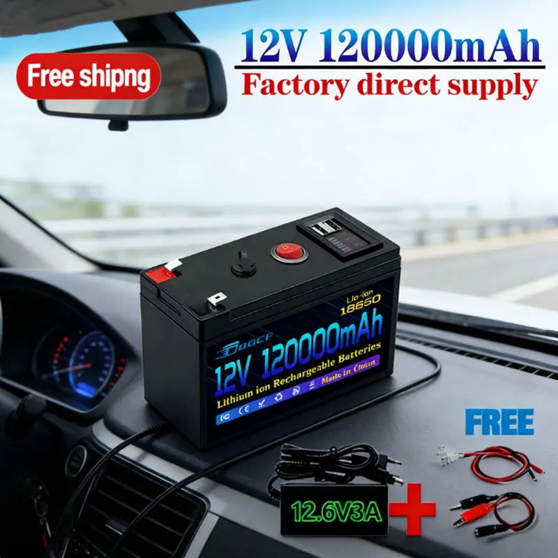 12V Battery 100Ah 18650 🔋2026 Rechargeable LiFePO4 Lithium Battery Built-in 5V 2.1A Usb Power Display Port Charger