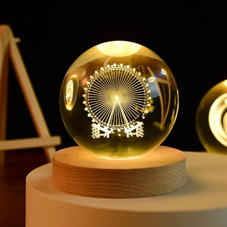 6cm 3D Crystal Ball Crystal Planet Night Light Laser Engraved Solar System Globe Astronomy Birthday Gift Home Desktop Decoration
