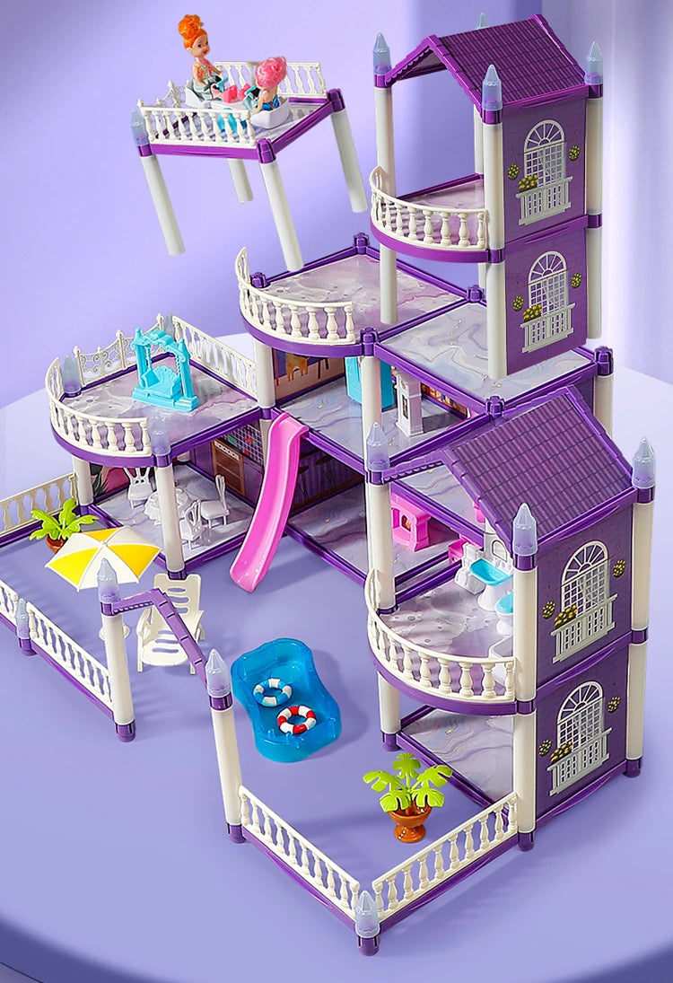 3D DIY Fantasy Princess Castle Villa Assembly Doll House Set Toys, Girls Home Toys & 3D Kids Toys
