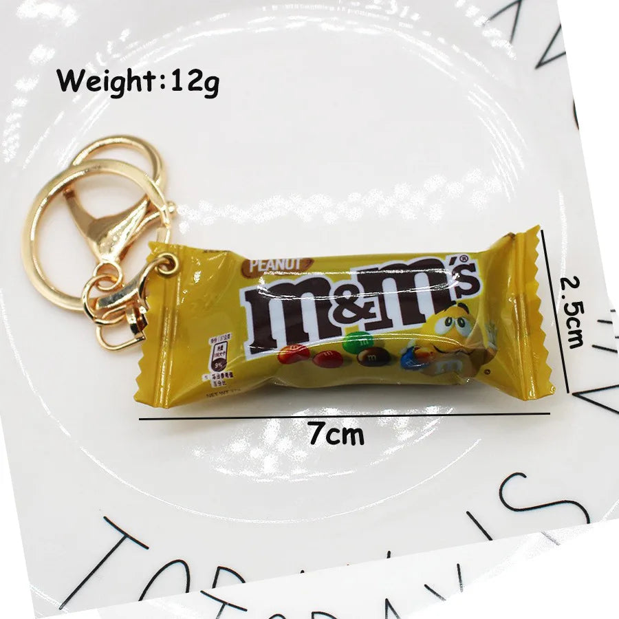 Simulation M Bean Chocolate Chocolate Key Chain Pendant Miniature M Bean Pendant Creative Food and Play Goods Gift Decoration