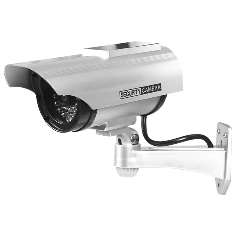 1PC Solar Powered Dummy Fake Security Camera Bullet Security Simulated Surveillance System,No Wiring Required, Red LED Lights