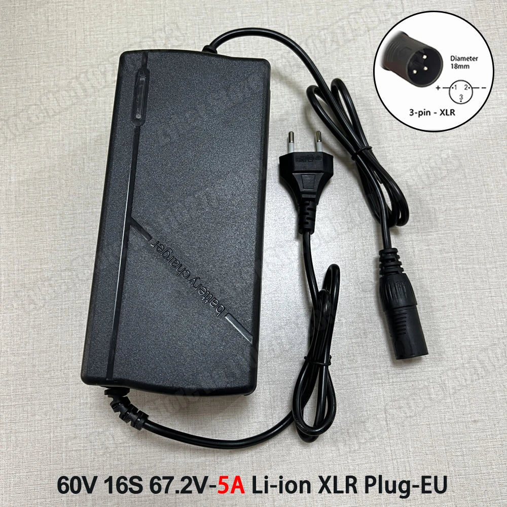 60V 72V 5A Lithium Battery Charger 67.2V 84V 5A Lithium Battery Pack 16S 20S 5A Smart Intelligent Fast Charging Chargers EU Plug