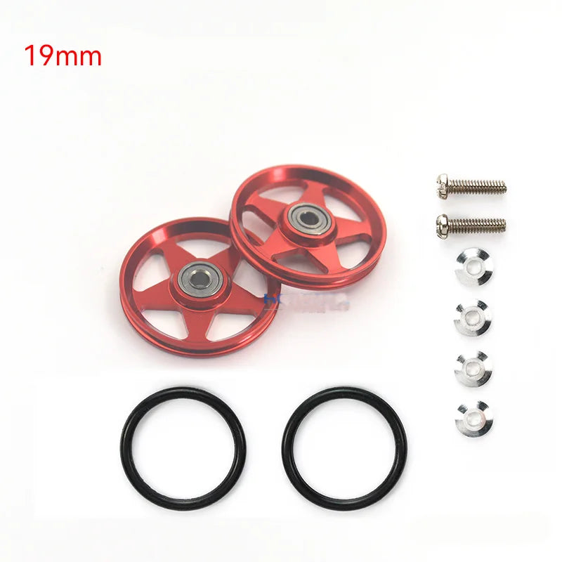 2pcs 15418 13-12mm Aluminum Alloy Guide Rollers 15461/15426 2023Jcup 95160 19mm Roller With Rubber Ring Tamiya Mini 4WD Homemade