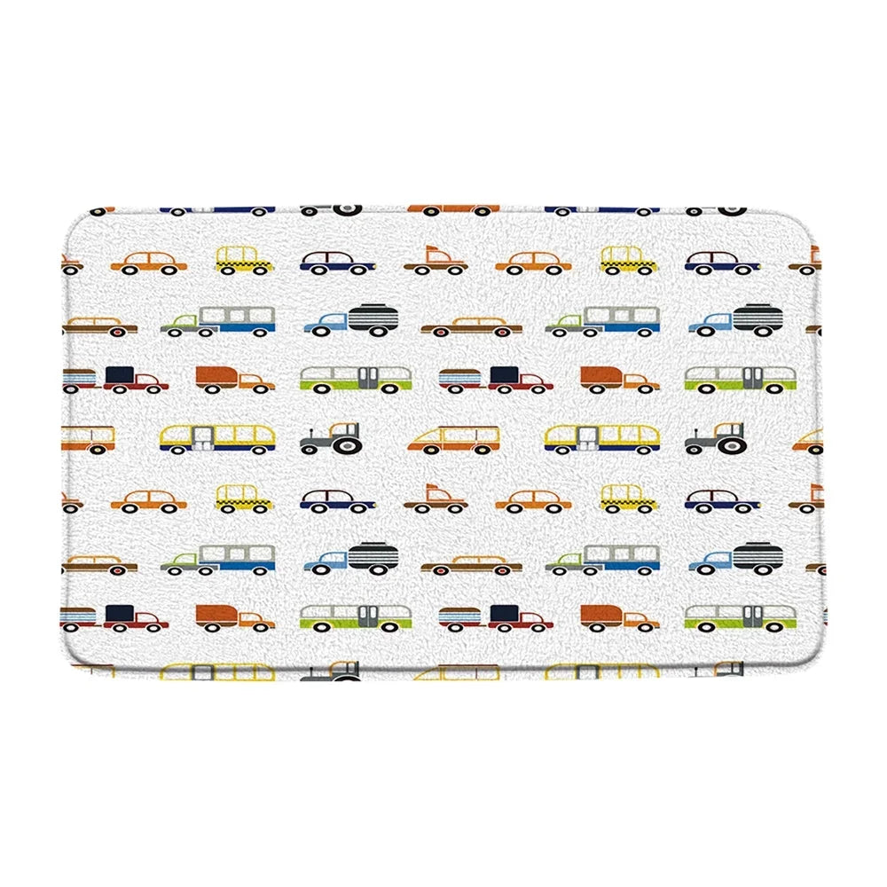 Cartoon Car Bathroom Decor Set Teens Transportation Car Shower Curtain for Kid Boy Girl Truck Bus Taxi Bath Mat Rug Toilet Cover