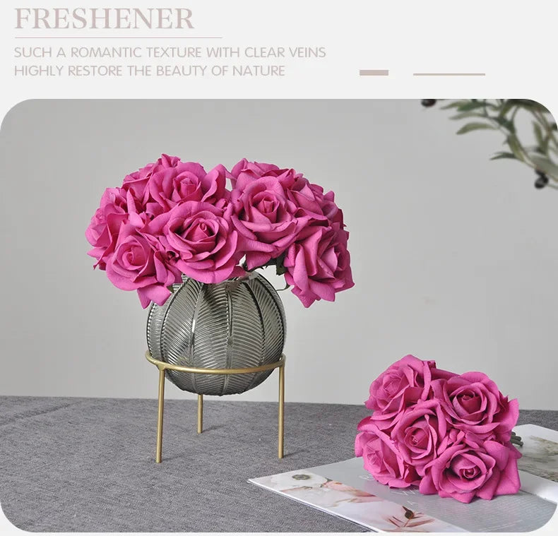 5 Head Curled Rose Bouquet with Artificial Moisture Sensation High-end Silk Flower Home Decoration Wedding Decoration