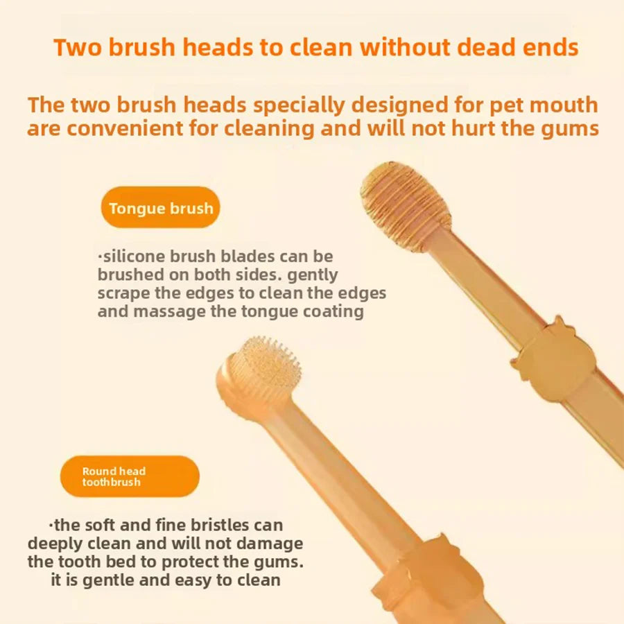 PETCLEAR 2pcs Silicone Pet Toothbrush Soft Dog Cat Oral Care Tongue Scraper Massage Multi-Angle Cleaning Brush for Pets