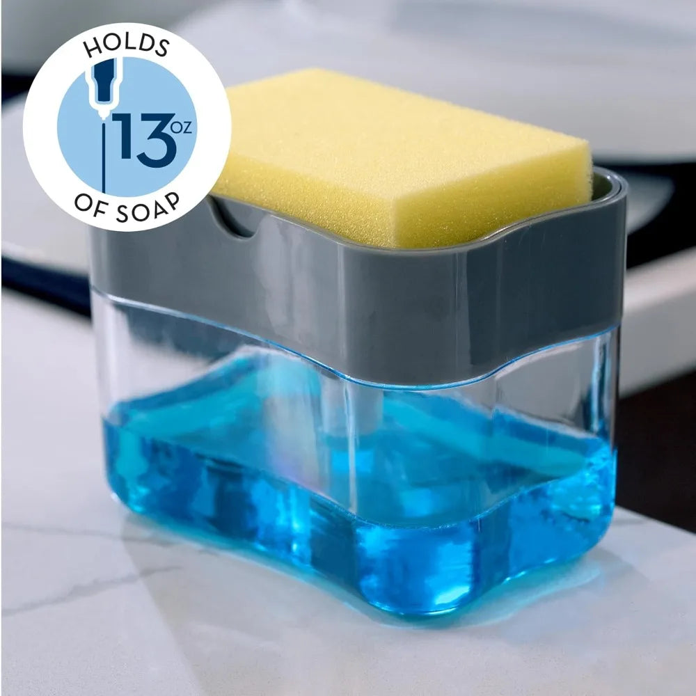 Soap Dispenser 2 In 1 Dishwashing Sponge Holder Kitchen Sink Dish Washing Soap Pump Dispenser Sponge Caddy