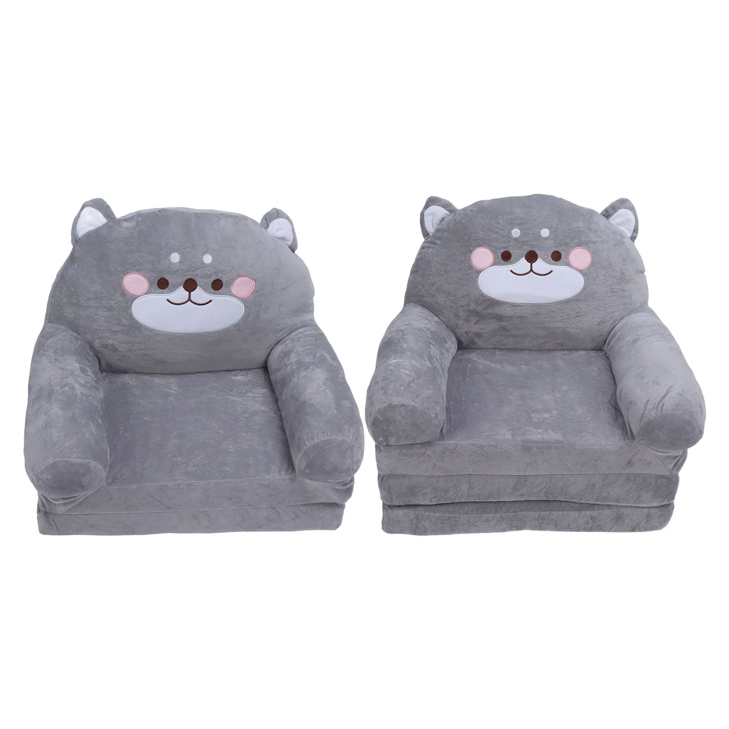 Gray Kids Sofa Easy To Clean Soft Breathable Toddler Chair Stable Backrest Cartoon Gray Dog  Wide Handle for Relaxing