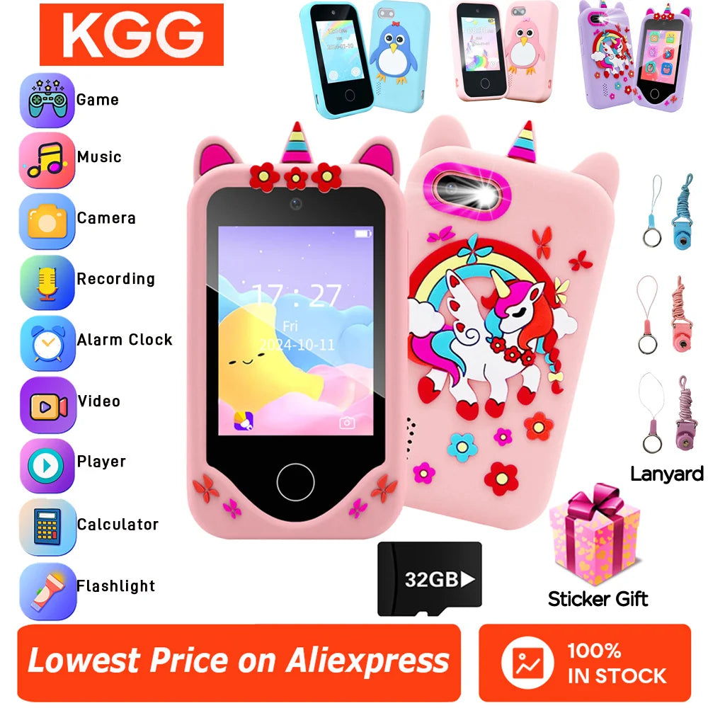 Kids Smart Phone Educational Toys Dual Camera Music Player Baby Phone With 32G Memory Game Learning For Boy Girls Brithday Gifts