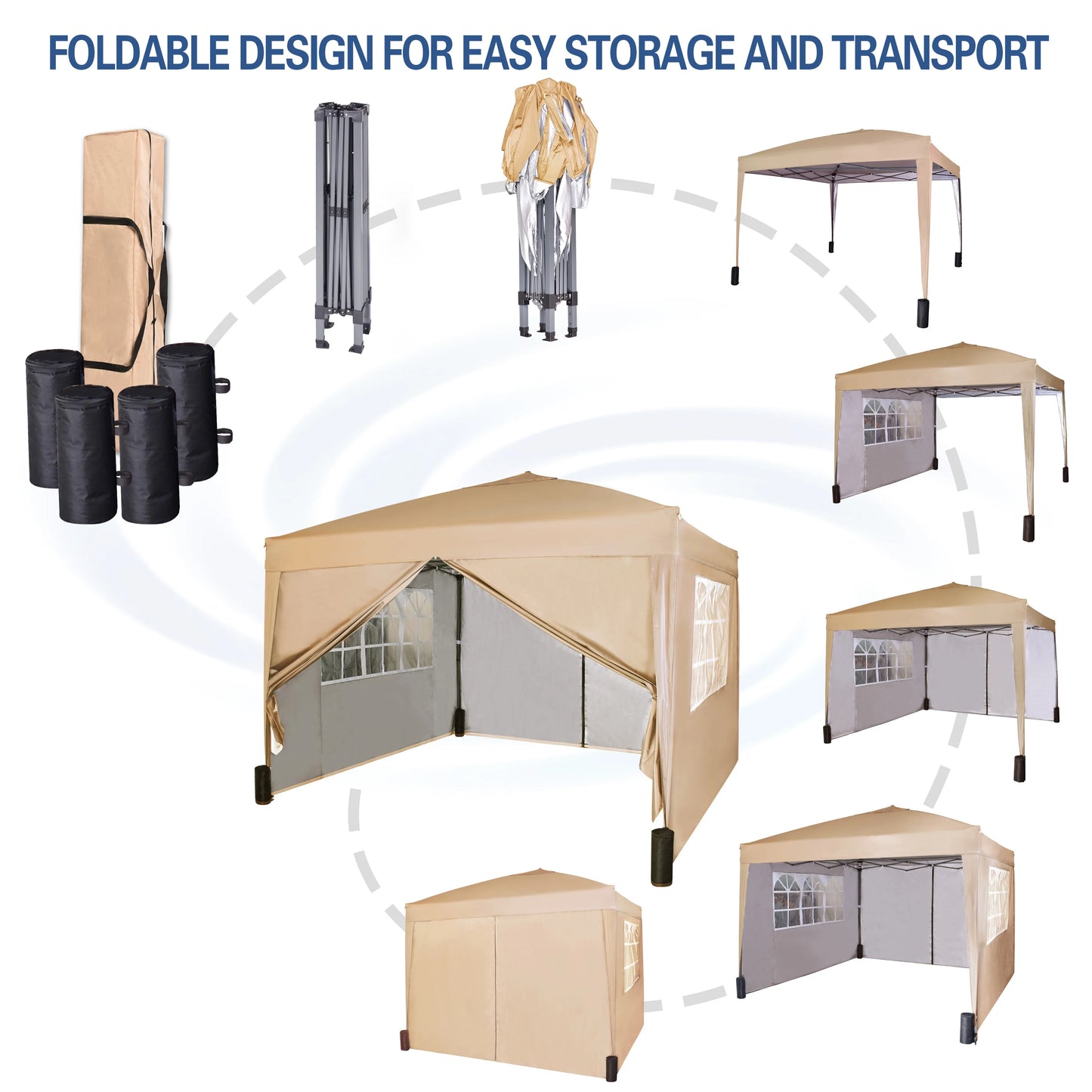 mcc direct Pop-up Gazebo 3m x 3m with Sides & 4 Weight Bags & Silver Protective Layer Waterproof Marquee Canopy WS