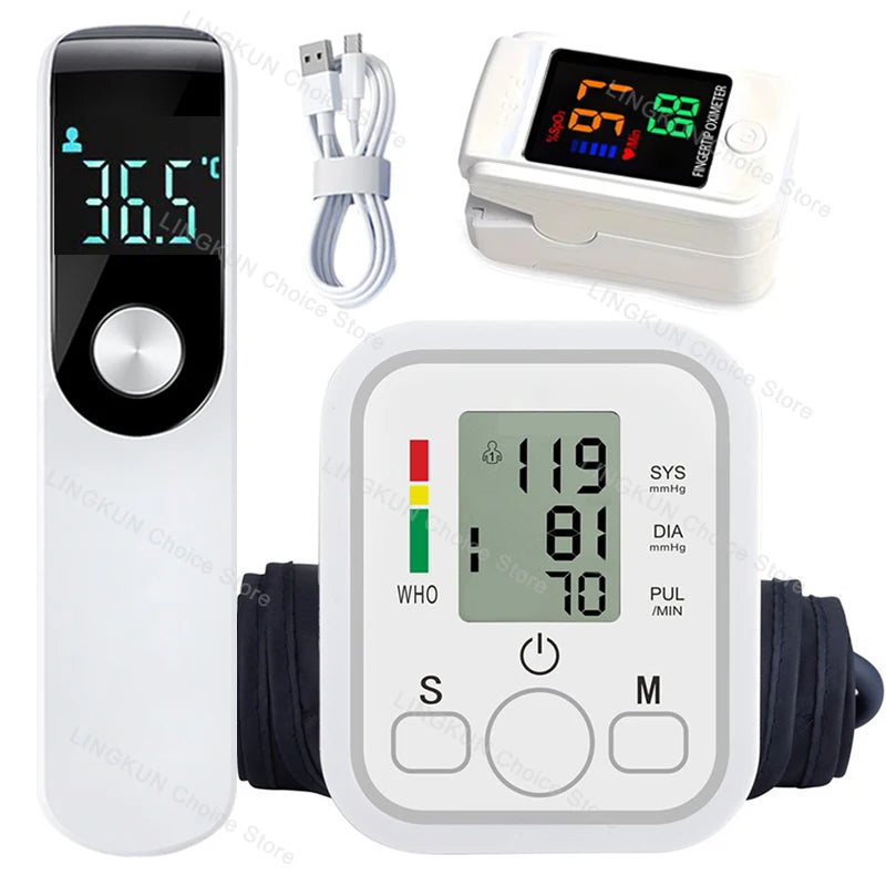 LCD Portable Health Care Pulse Meter BP Monitor Automatic Digital Arm Blood Pressure Monitor Tonometer Meter Sphygmomanometer