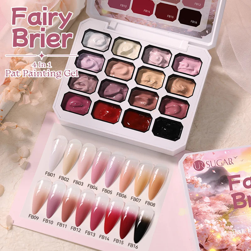 UR SUGAR 4 in 1 16 Colors Pat Painting Gel For Gradient  Stamping Drawing Pattern UV/LED  Gradient Patting Gel Palette