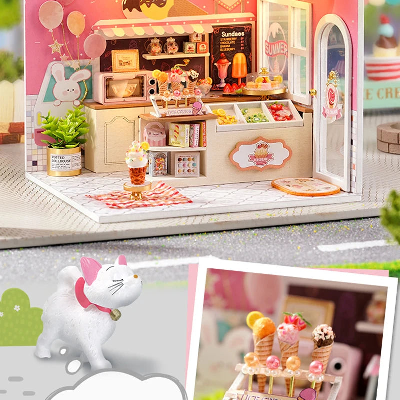 DIY Wooden Miniature Doll House Small House Kit 3D Puzzle Assembly Building Kits With Furniture LED Dollhouse Toys For Gifts