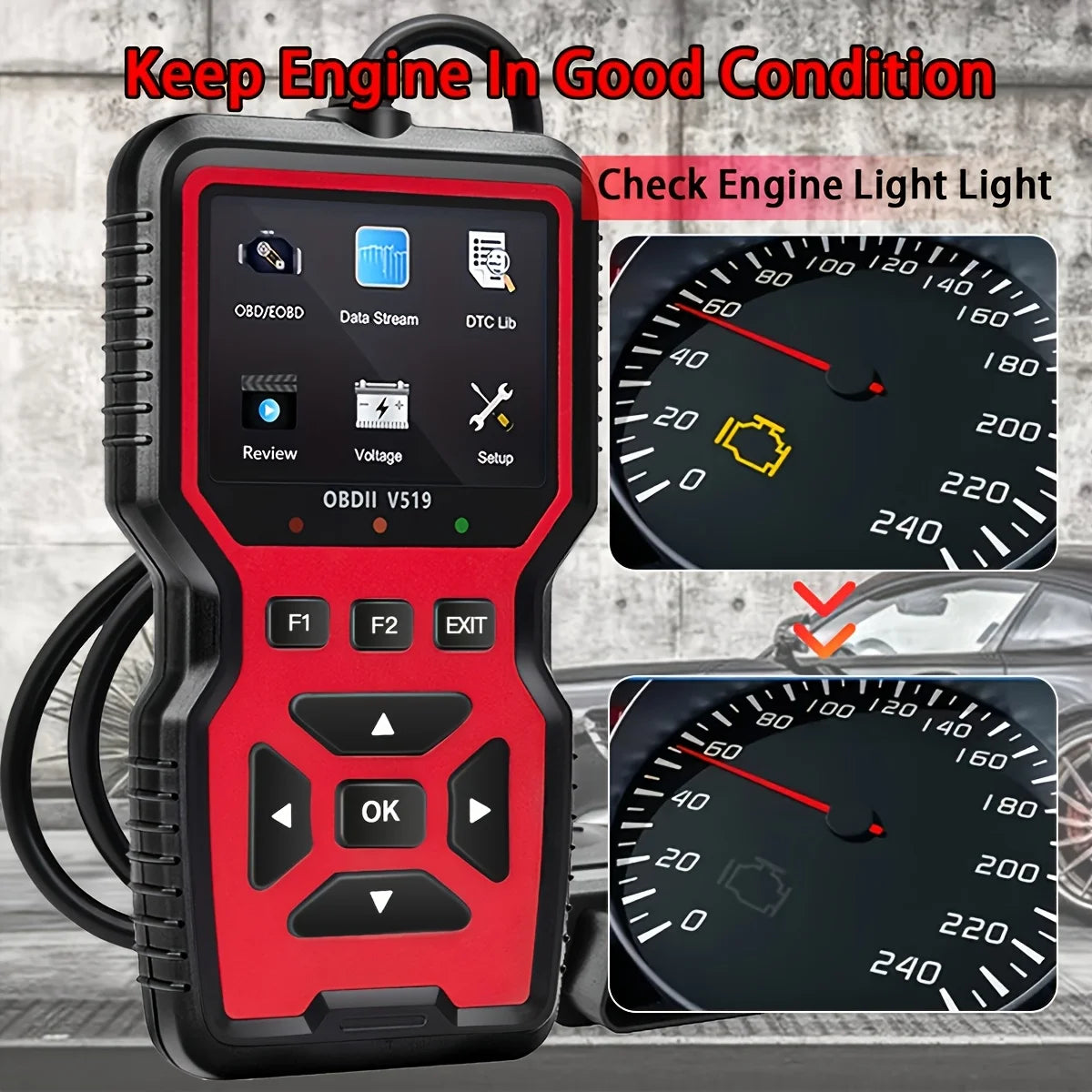 Professional Advanced Obdii/Eobd Car Diagnostic Scan Tool, Battery Tester, I/M Readiness Status, Fault Code Eraser, Suitable for All Obd Ii Protocol Cars Manufactured since 1996, No Battery Required
