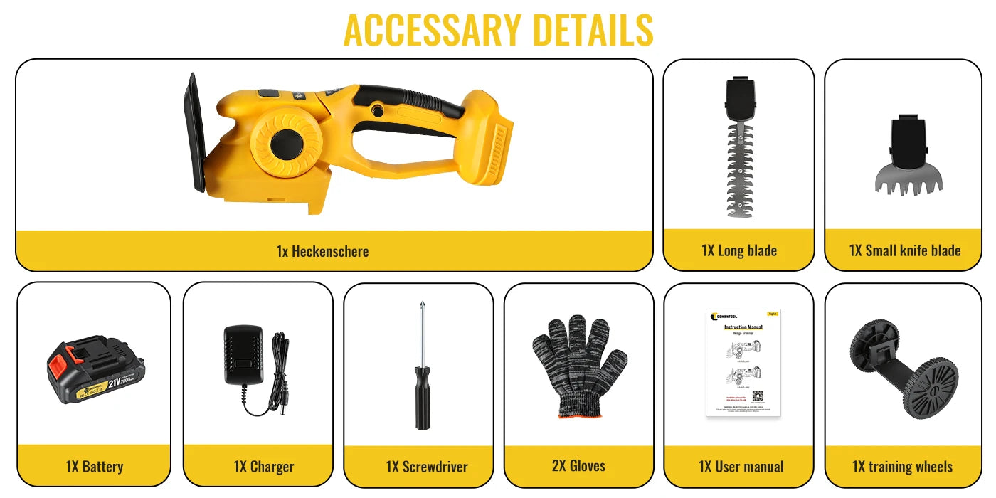 CONENTOOL 2in1 21V Cordless Hedge Trimmer 20000RPM 9 Inch Electric Shrub Pruning Shears Grass Cutter for Makita 18V Battery Pin