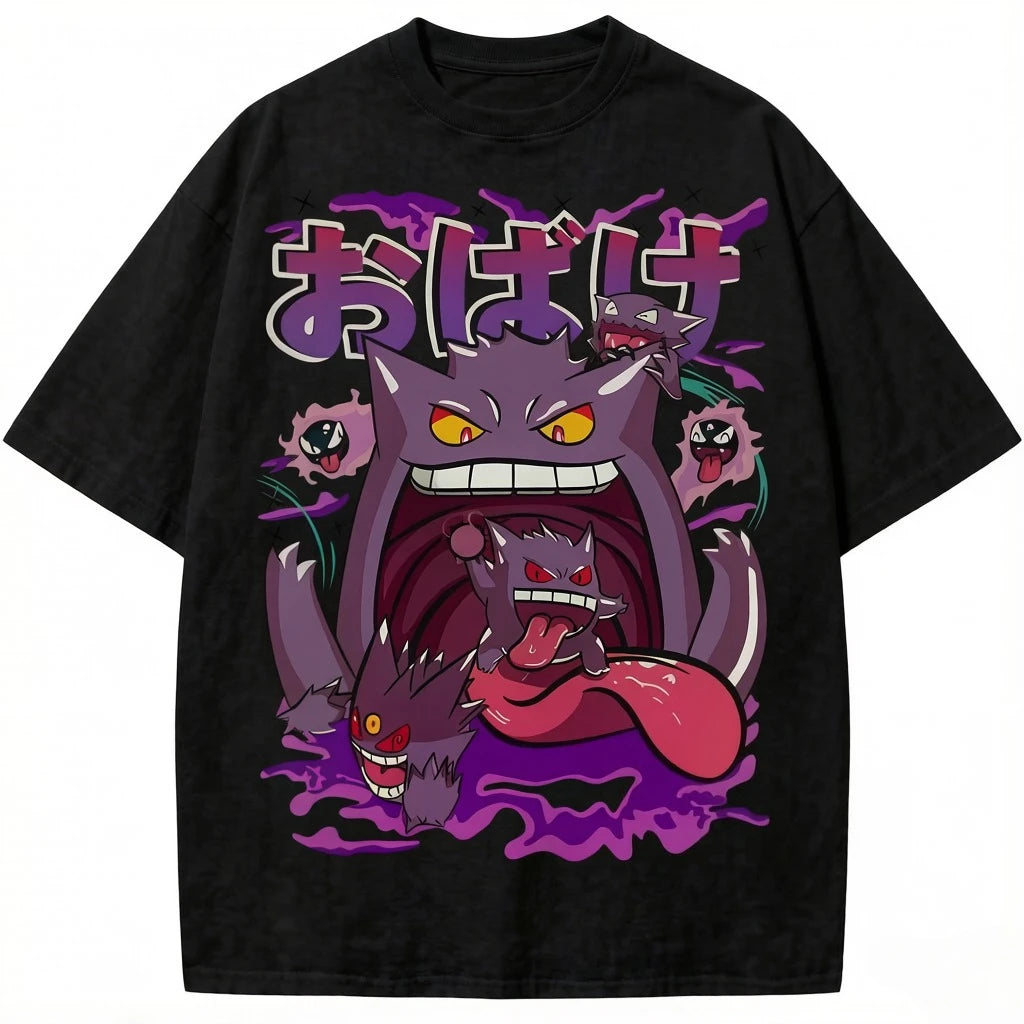 Okémon Anime Gengar Front and Rear Printed T-shirt Men and Women Summer Y2K Harajuku  Casual Versatile Short-sleeved Top
