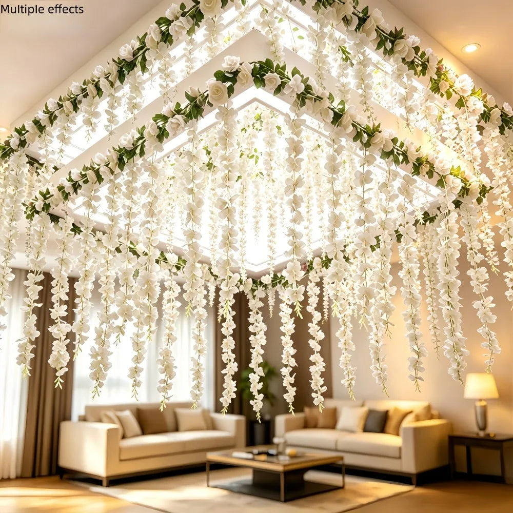 22PC White Rose Vine Wall Hangings and Easy-to-hang White Orchid Flowers Sets Suitable for Various Settings for Homes Wedding