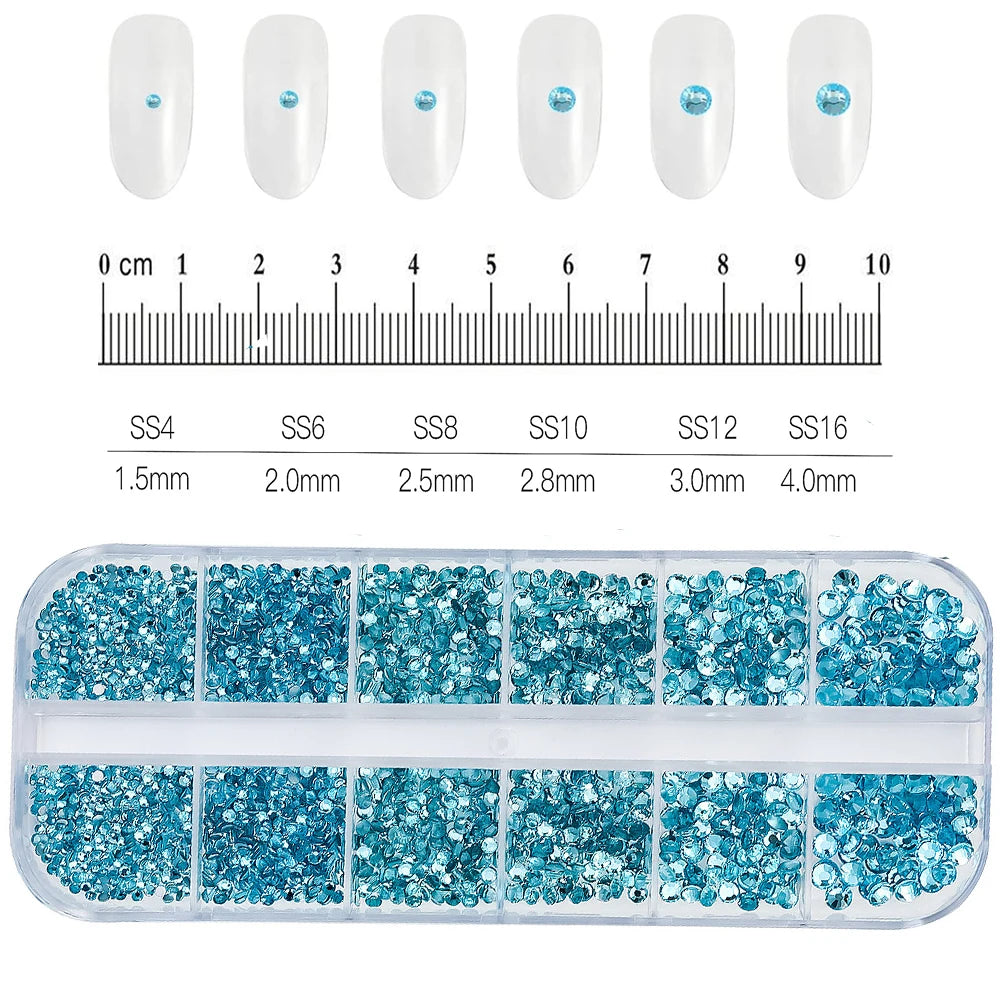 2400pcs+ Shiny Clear Crystal Gems Nail Rhinestones 1.5-4mm Mixed Round Glass Stone Flatback Nail Charms 12grids Nail Diamond DIY