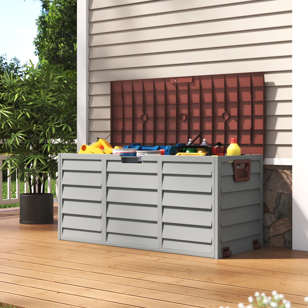 Voltsify 290L Waterproof Large Plastic Garden Storage Box with Lift-up Top  and Wheels