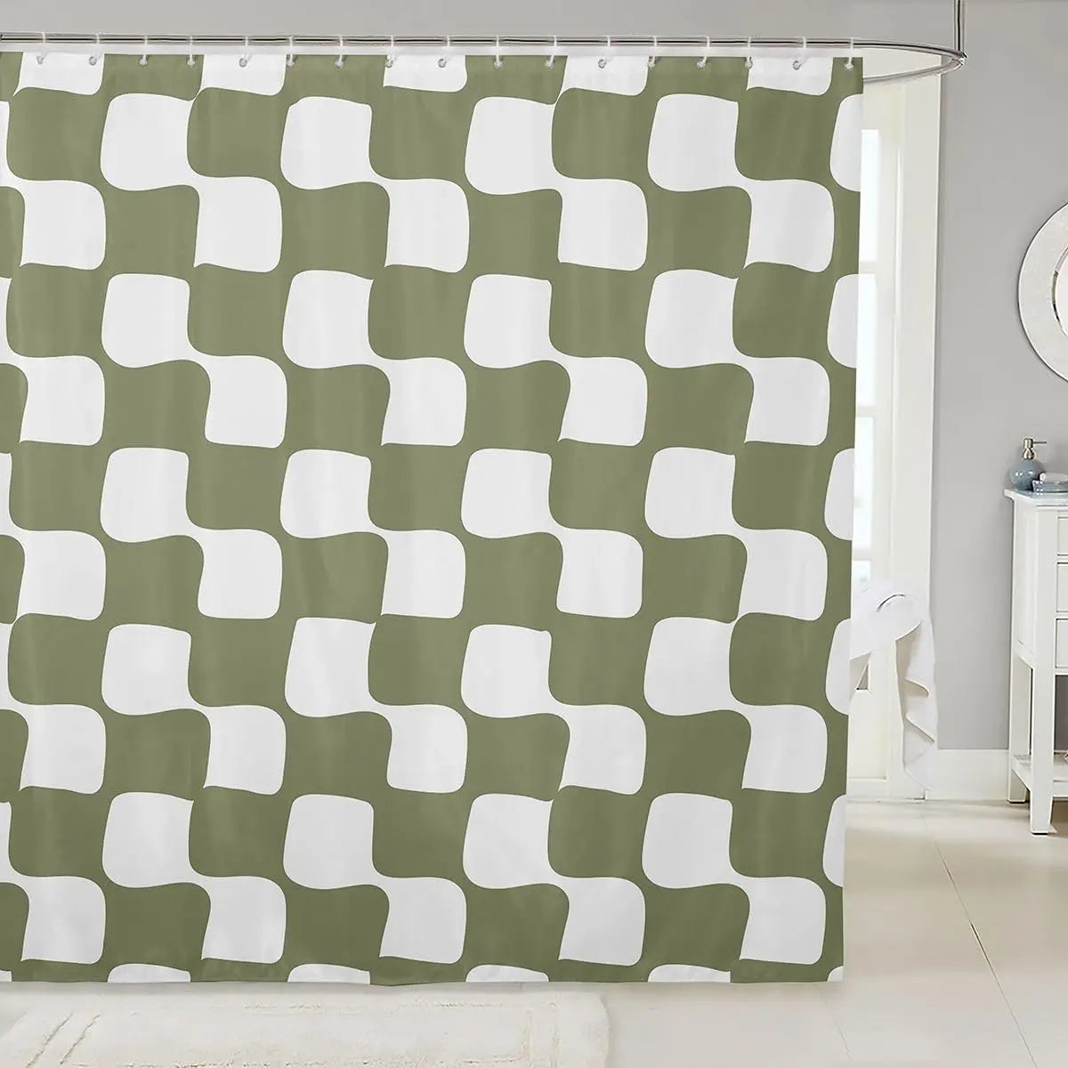 Checkered Grid Shower Curtains Buffalo Plaid Bathroom Curtain for Kids Women Men Black Brown Bathroom Accessories Geometric