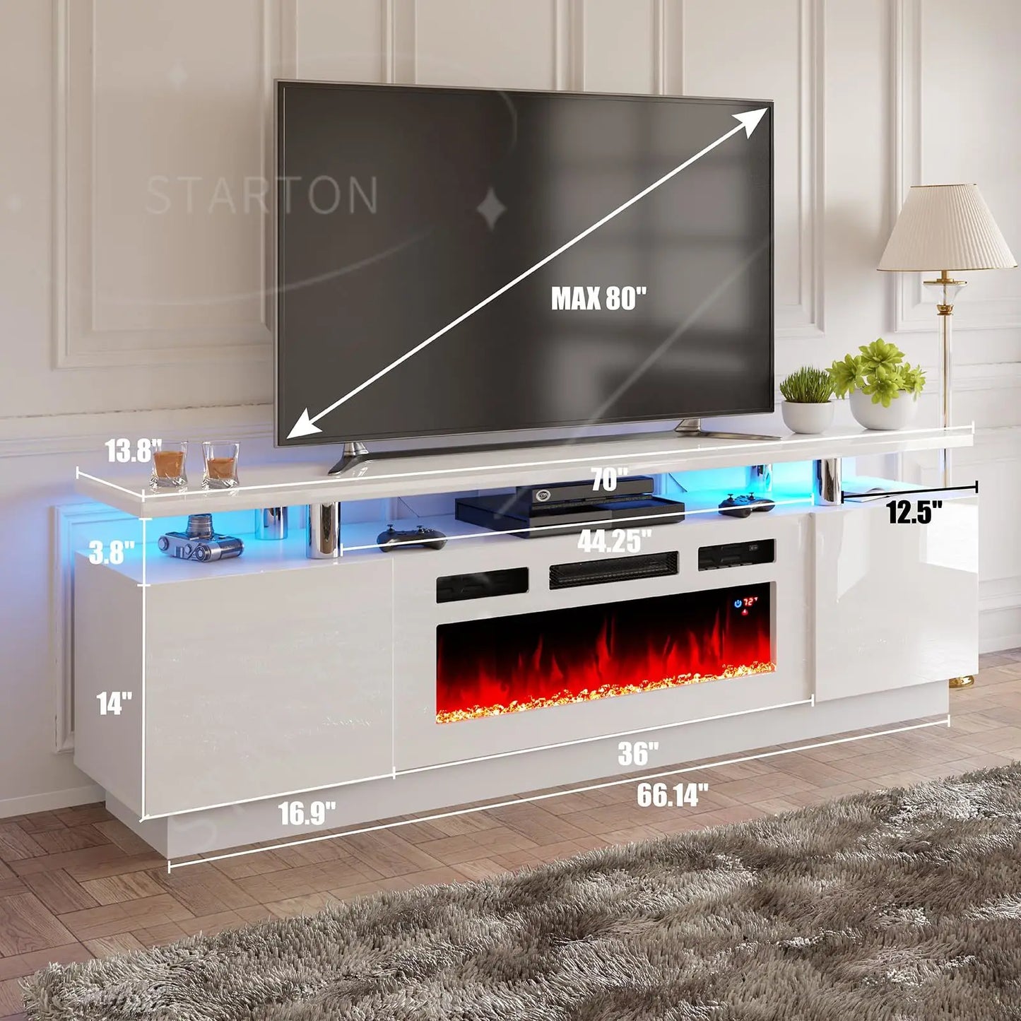 Floating Fireplace Tv Stand Modern High Gloss 72" Entertainment Center Wall Mounted Electric Fireplace Tv Media Console