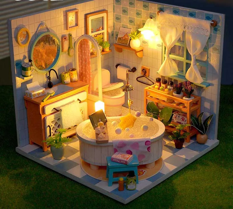 DIY Doll House Wooden Miniature Kit with Furniture Set Handmade Model Assembly Toy Case for Birthday Gifts