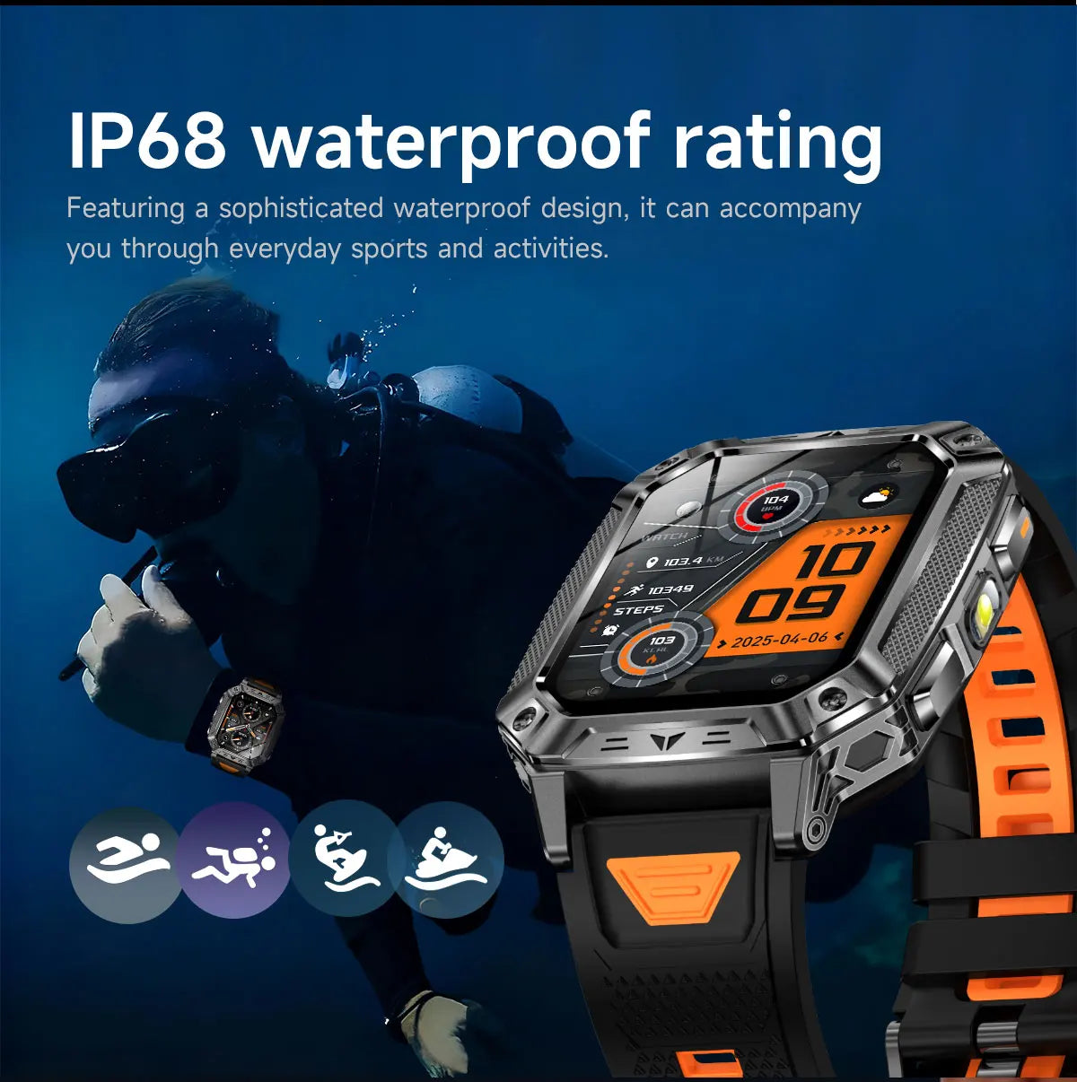 2026 New Built-in 1400mAh Super Large Battery Men Smart Watch Outdoor GPS 2.01"AMOLED Screen 10ATM Waterproof BT Call Smartwatch