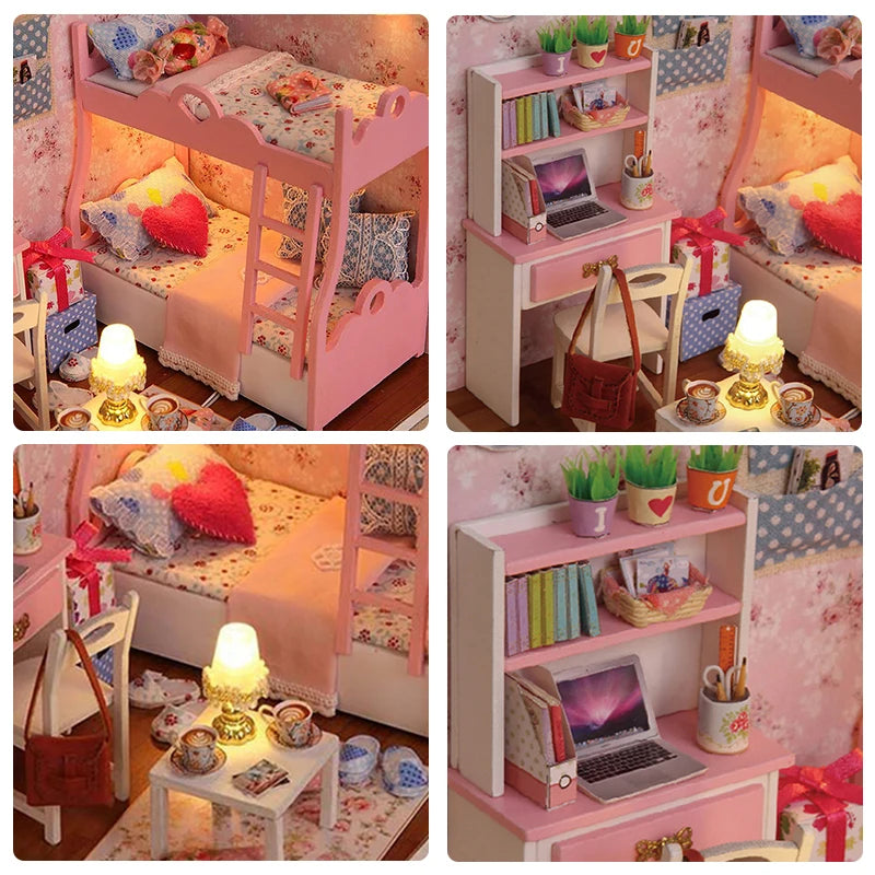 Wooden Mini Doll House Assembled Model Building Small House Kit 3D Puzzle Toys Bedroom Decoration With Furniture Gifts Dollhouse