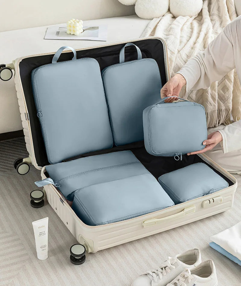 6Pcs Travel Compression Packing Cubes Bag Waterproof Handheld Clothe Separation Storage Bag Portable Suitcase Clothes Organizers