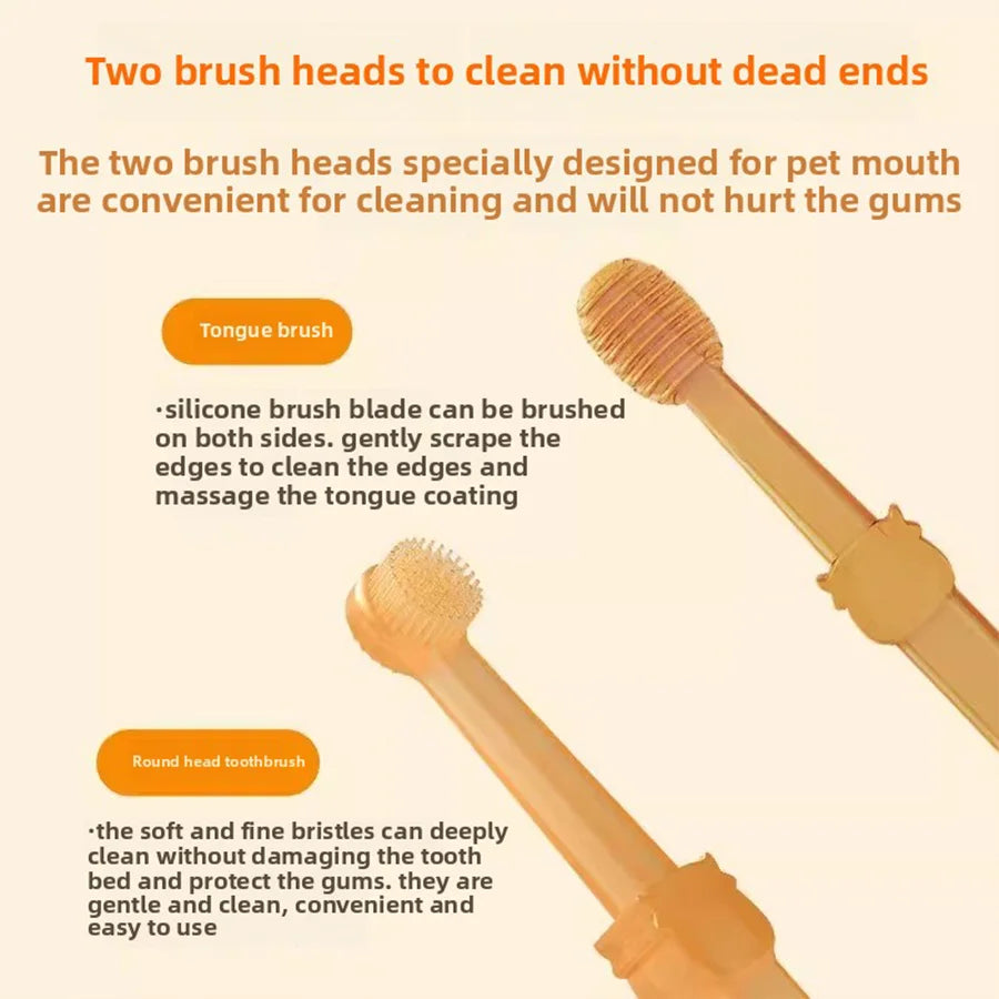 PETCLEAR 2pcs Silicone Pet Toothbrush Soft Dog Cat Oral Care Tongue Scraper Massage Multi-Angle Cleaning Brush for Pets
